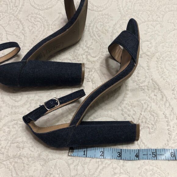Brash Denim High Heel Sandals Size 6.5 Dark Wash 4” Open Toe Silver Hardware - Picture 7 of 10